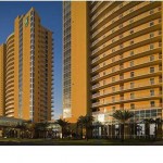 The view of both Splash towers and covered overpass that connects to the covered parking deck - Splash