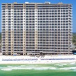 Arial view of Tidewater Beach Resort. Pools on sides and beach service out front by ocean - Tidewater 1802